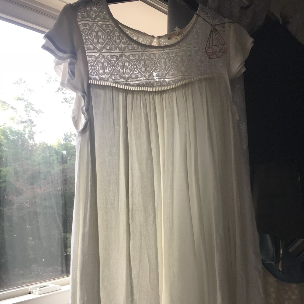 Hem and Thread White Flutter Sleeve Dress